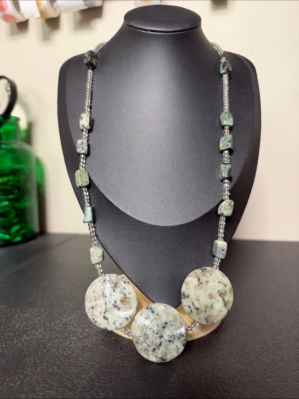 Artisan Green Natural Stone & Glass Statement Necklace - Women Jewelry